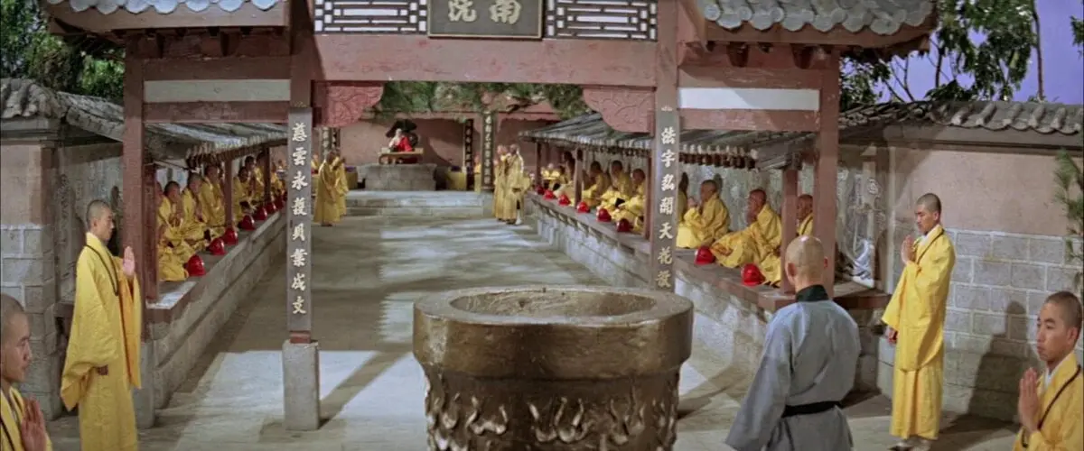 Liu Yu-de (Gordon Liu) at Shaolin Temple, in “The 36th Chamber of Shaolin.” (Shaw Brothers Studio)