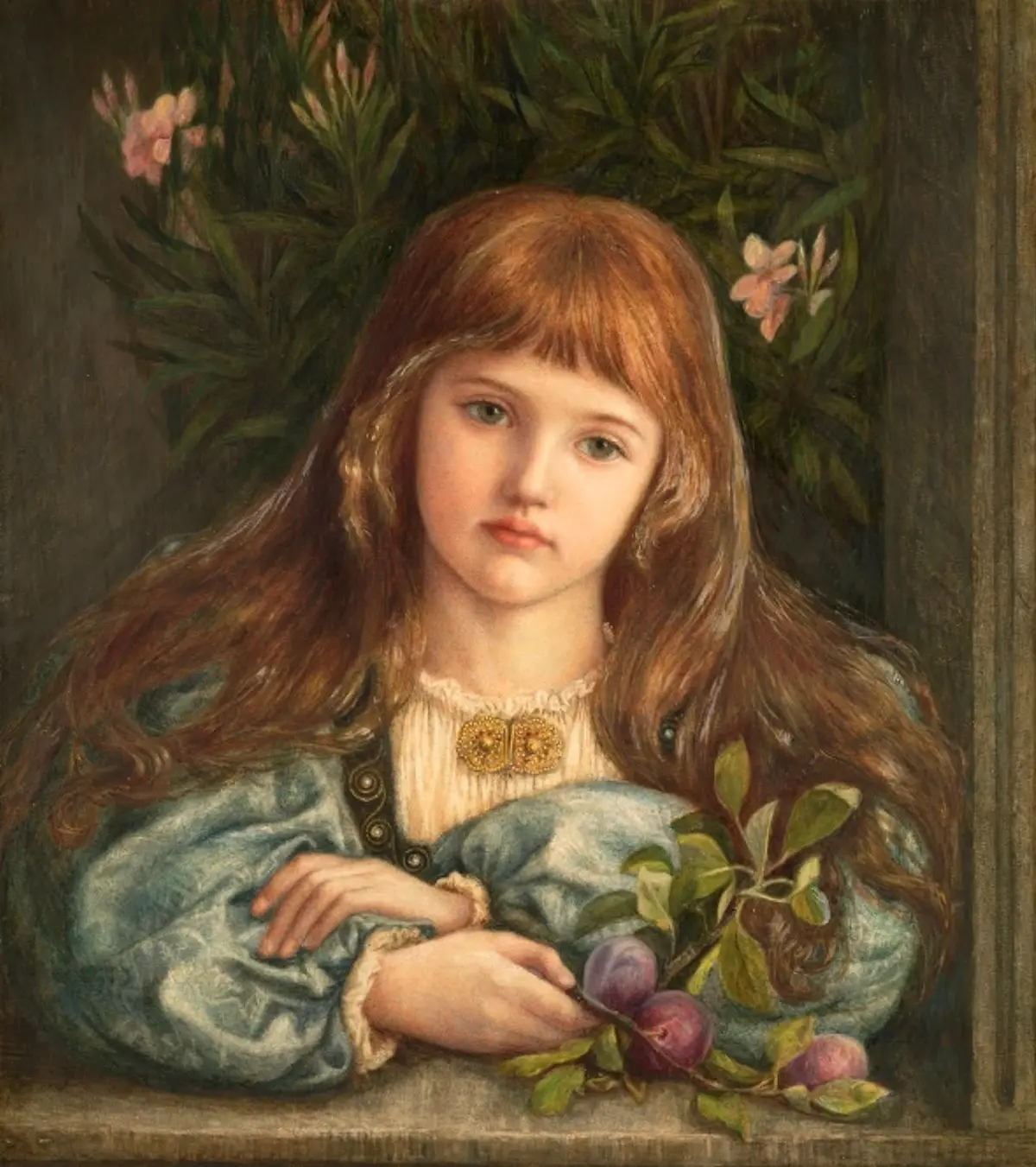 “La Pensierosa,” 1879, by Marie Spartali Stillman. Graphite, watercolor and bodycolor heightened with gum arabic; 21 1/4 inches by 17 1/2 inches. Elvehjem Gallery, University of Madison, Wisconsin. (Public Domain)