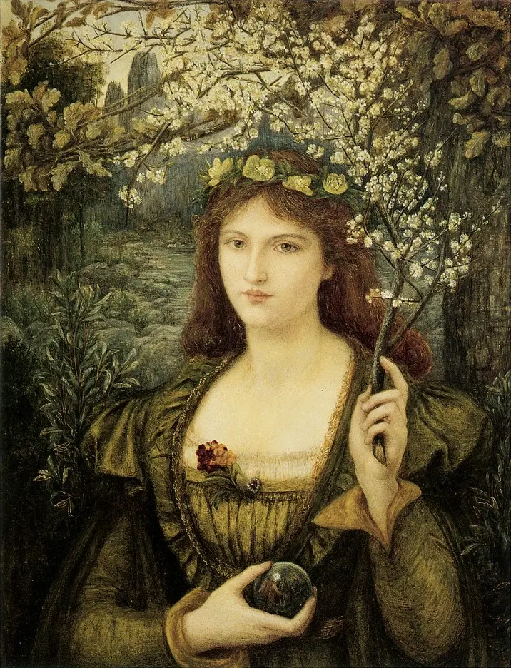 “Madonna Pietra Degli Scrovigni,” 1884, by Marie Spartali Stillman. Watercolor and gouache on paper; 30 1/4 inches by 22 3/4 inches. Walker Art Gallery, Liverpool, England. (Public Domain)