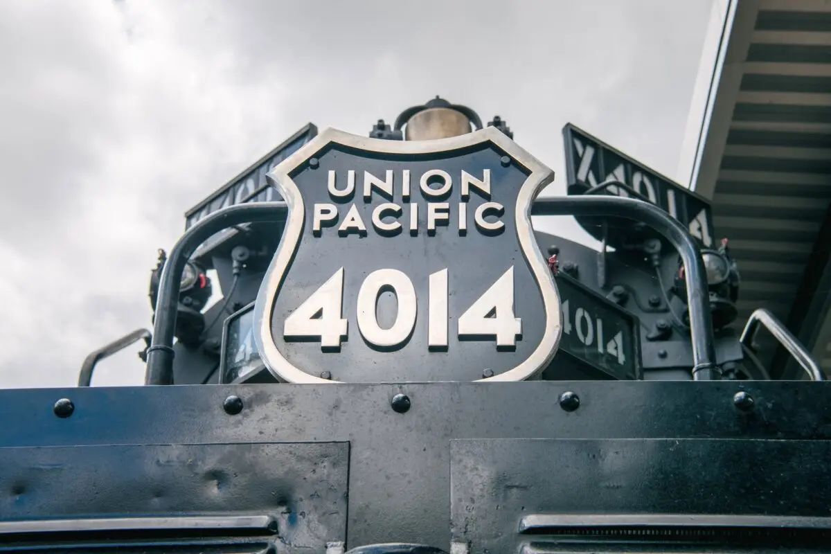 The front of the Union Pacific “Big Boy” No. 4014 locomotive is shown in Houston, Texas, on Aug. 17, 2021. (Brandon Bell/Getty Images)