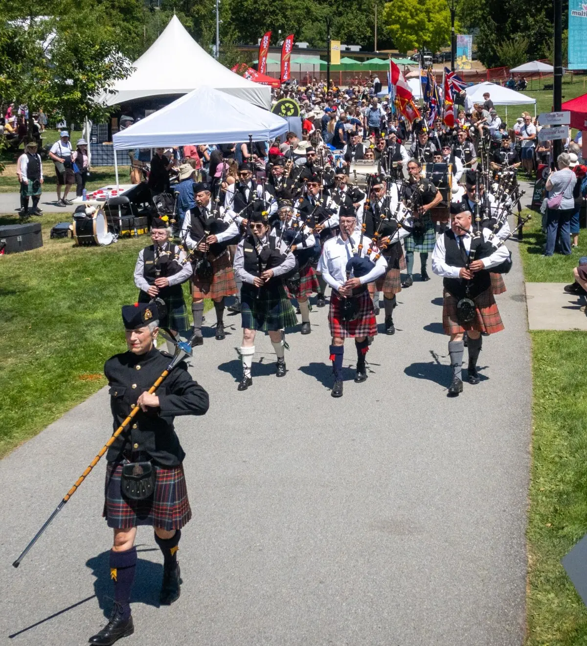 Members of the Legion Centennial Pipes and Drum Band help kick off the 2026 Scotfest British Columbia Highland Games in Vancouver in June 2026. The band was formed to celebrate the Royal Canadian Legion’s 100th anniversary. (Courtesy of BC Pipers’ Association)