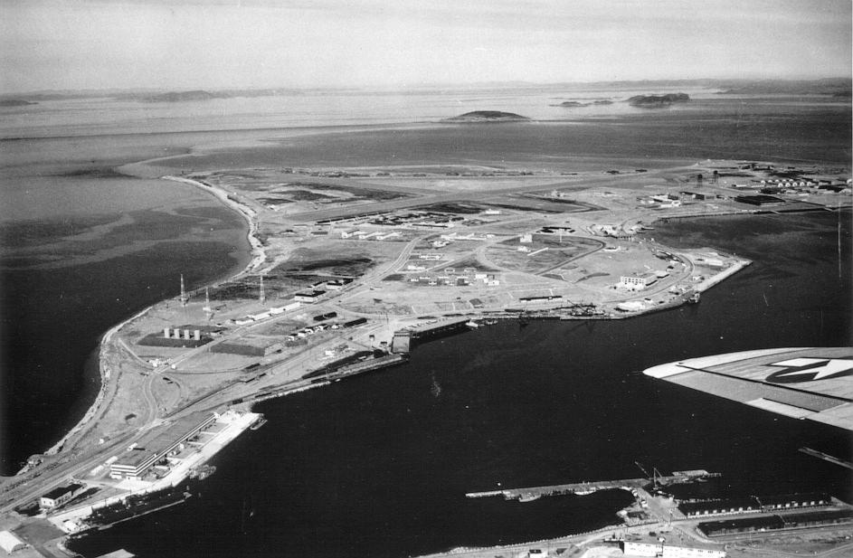 An aerial view of the U.S. Navy Naval Station Argentia, Newfoundland, during WWII, circa 1945. U.S. Navy. (Public Domain)