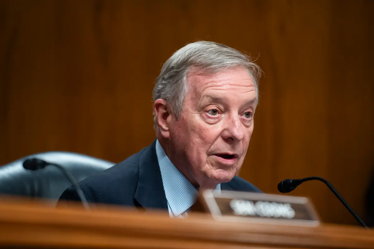 Sen. Dick Durbin (D-Ill.) on Capitol Hill in Washington on July 14, 2026. (Madalina Kilroy/The Epoch Times)