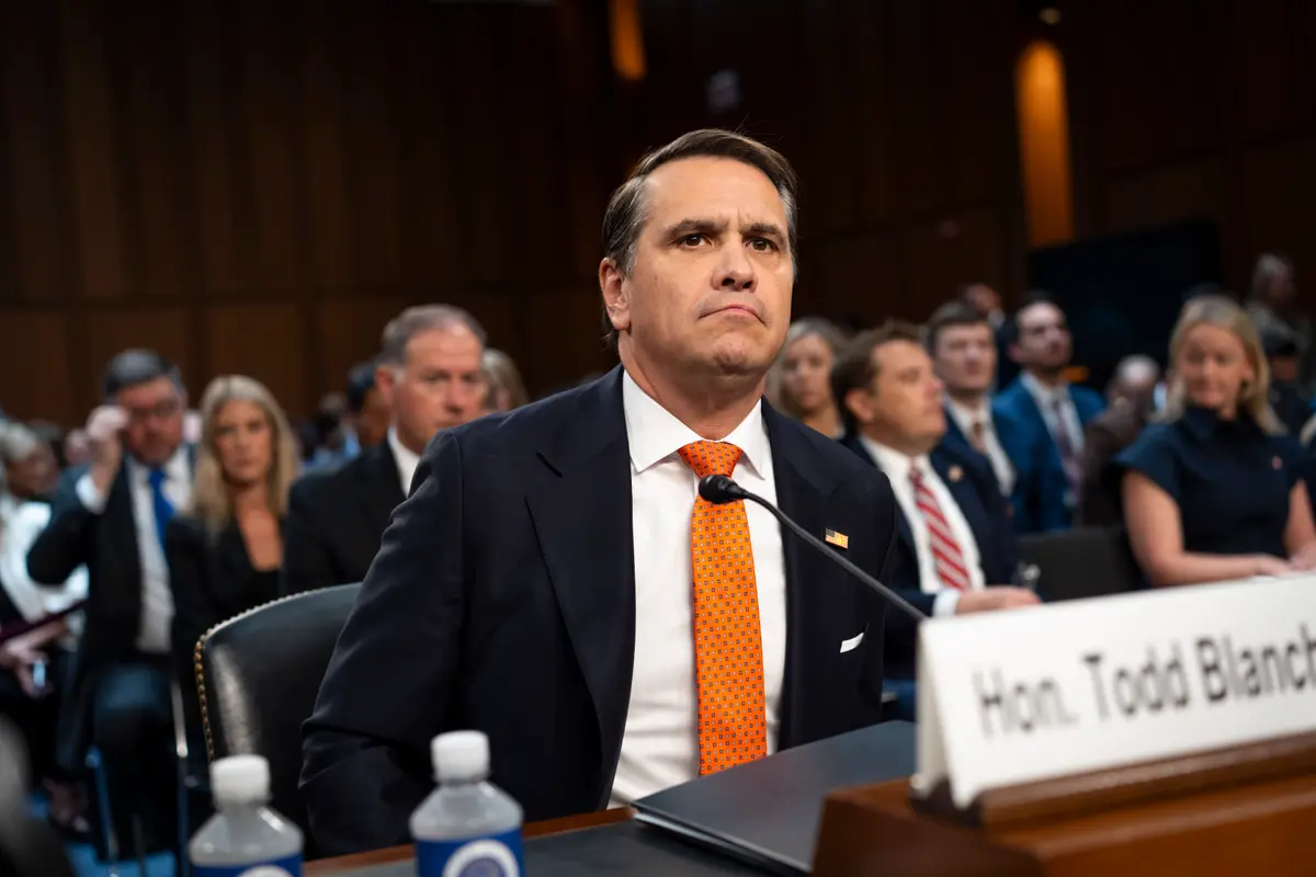 Todd Blanche, the acting attorney general nominated to lead the Department of Justice, arrives to testify for his confirmation hearing on Capitol Hill in Washington on July 15, 2026. (Madalina Kilroy/The Epoch Times)