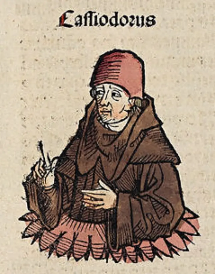 A depiction of Cassiodorus, 1493, from the Nuremberg Chronicles by Michel Wolgemut and Wilhelm Pleydenwurff. (Public DOmain)