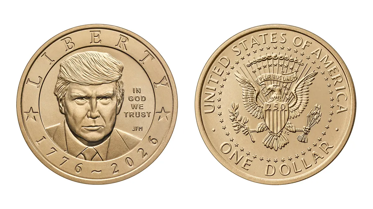 A new $1 coin features President Donald Trump's image. (Treasury Department/AP Graphic)