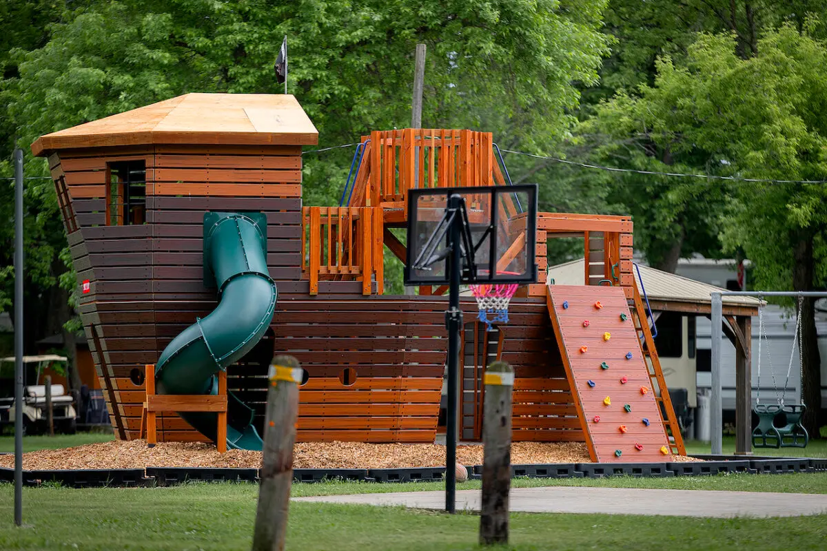 The Schultz family invested in a new playground set at the 10-Mile Lakee Resort in Dalton, MN on Thursday, June 4, 2026. The resort is moving into the 5th generation in one family this year—120 years in the same family, longer than any resort in Minnesota. (Elizabeth Flores/The Minnesota Star Tribune/TNS)