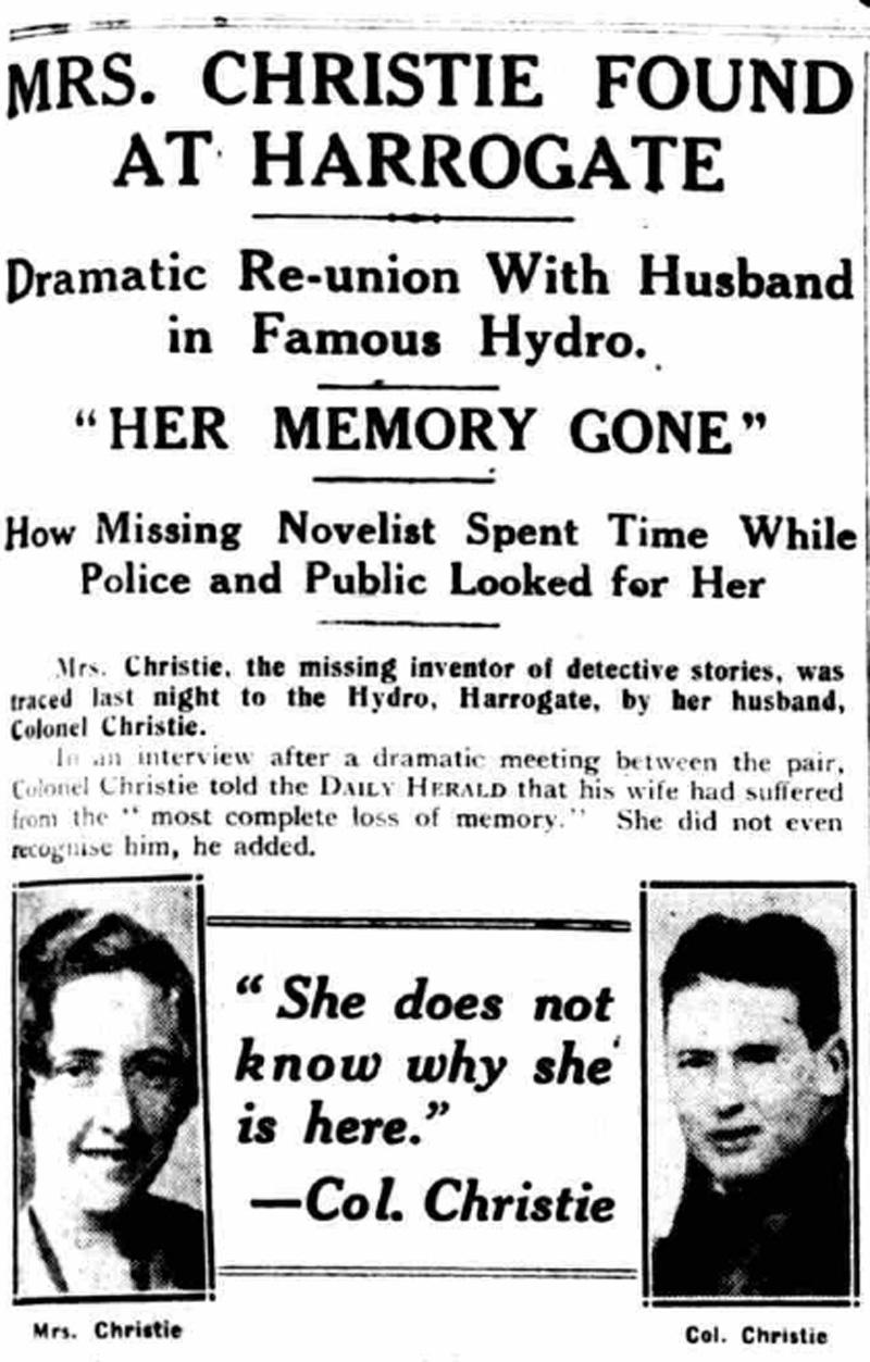 Daily Herald, Dec. 15, 1926, announcing that Christie had been found. (Public Domain)
