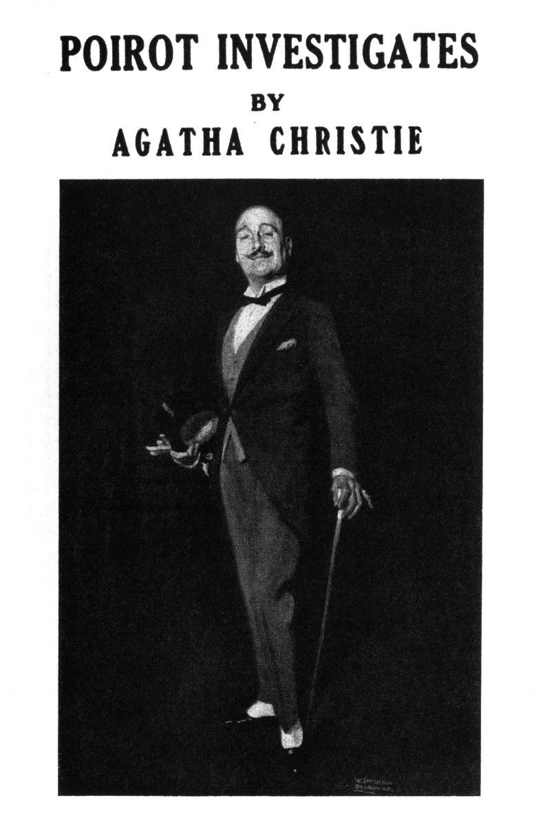 The original 1924 edition of "Poirot Investigates," reusing W. Smithson Broadhead's illustration of the character from 1923. (PD-US)