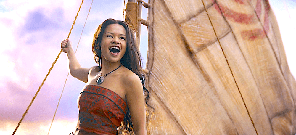 Moana (Catherine Lagaʻaia) sets sail to find answers to save her island, in "Moana." (Disney)
