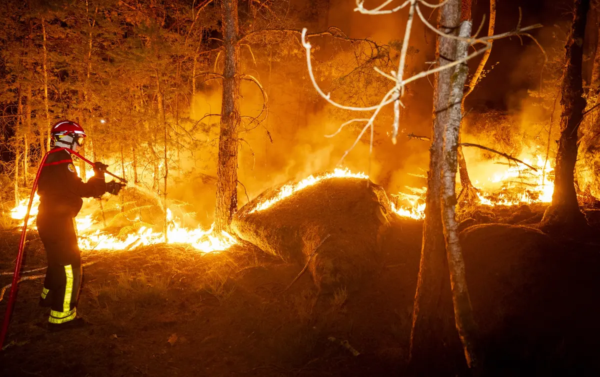 A French firefighter works to contain the blaze in the Forest of Fontainebleau. (Franck Desprez/Courtesy of the Seine-et-Marne Fire and Rescue Service