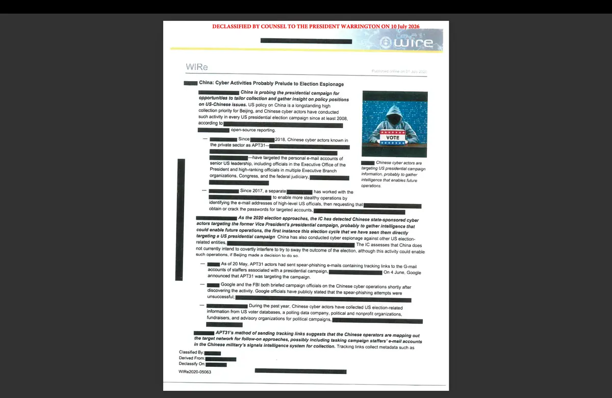 Newly declassified documents released by President Donald Trump on July 16, 2026.