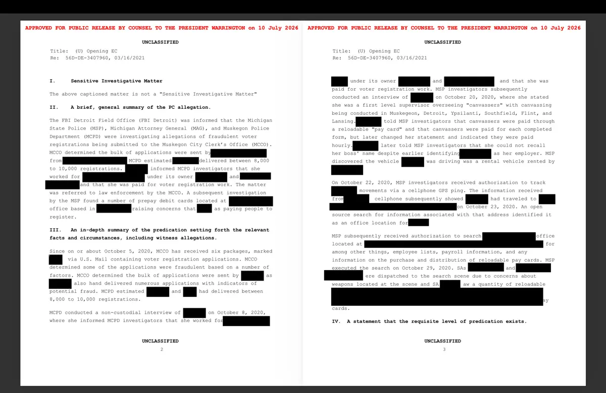 Newly declassified documents released by President Donald Trump on July 16, 2026.