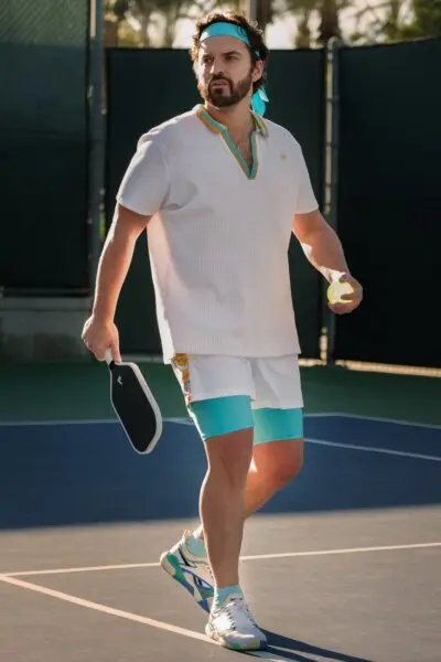 Dusty (Jake Johnson) plays pickleball, in "The Dink." (Apple Original Film)