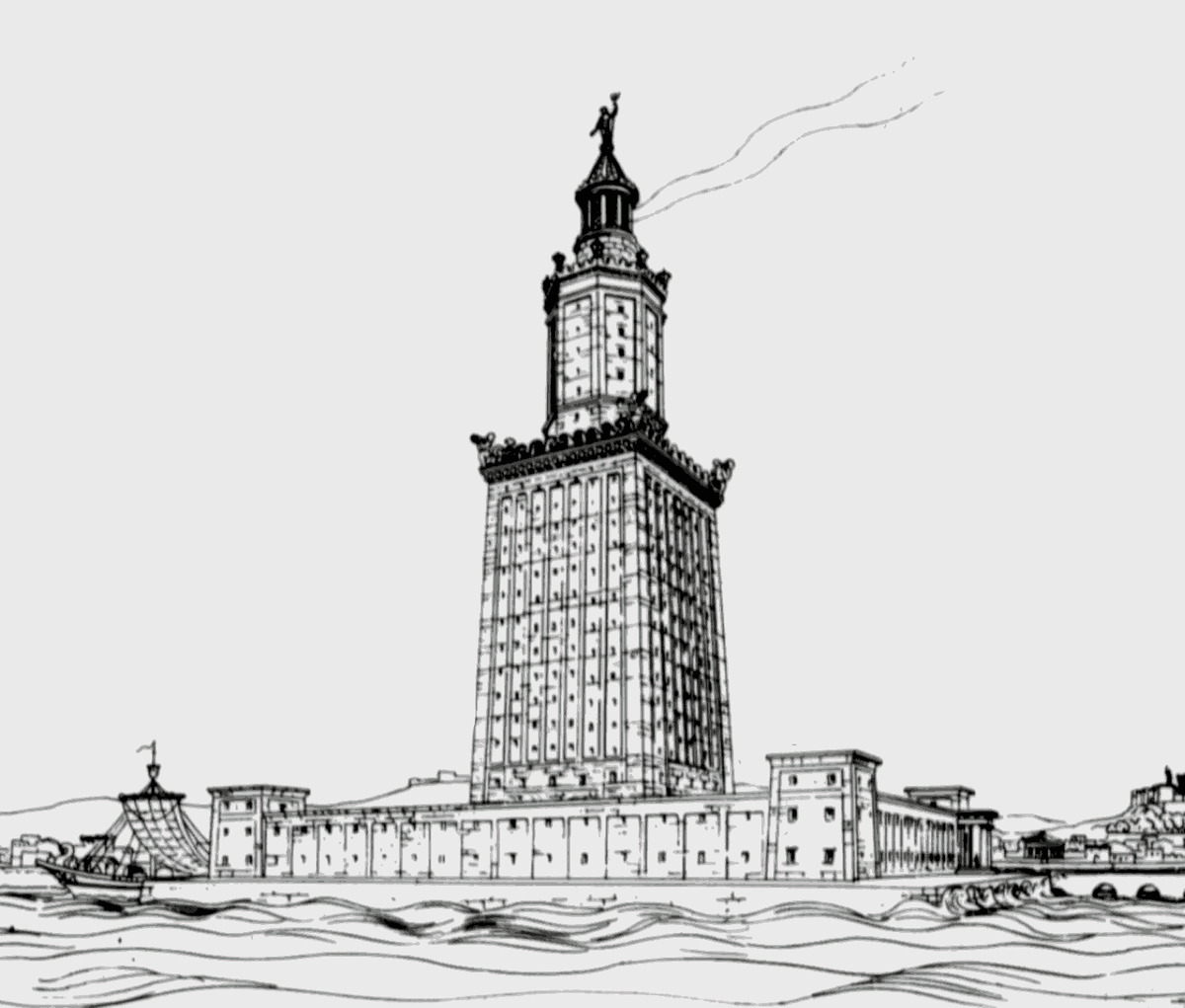 The lighthouse of Alexandria, 1909, by Hermann Theirsch. (Public Domain)