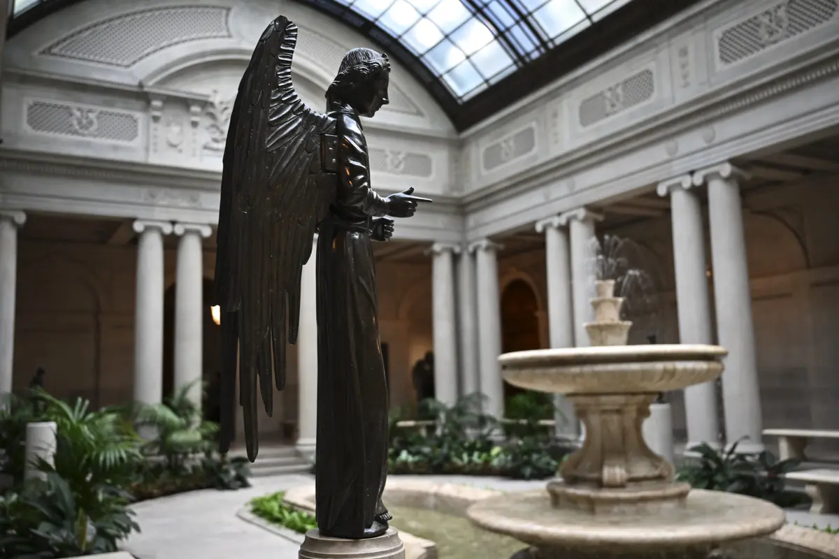 A view of Jean Barbet's "Angel" seen in the garden court at The Frick Collection press preview in New York City on March 25, 2025. (Angela Weiss/AFP via Getty Images)