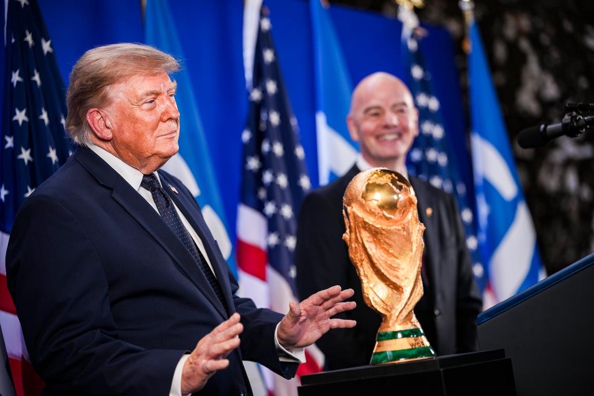 FIFA President Gianni Infantino (R) delivers remarks alongside U.S. President Donald Trump (L) at a FIFA Reception at Trump Tower in New York City on July 17, 2026. (Andrew Harnik/Getty Images)