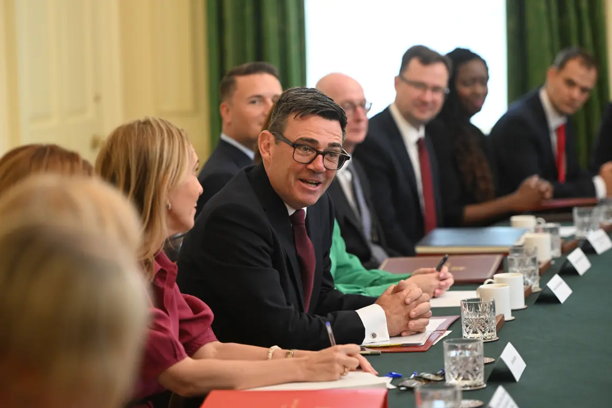 British Prime Minister Andy Burnham (C) attends his first cabinet meeting as prime minister at 10 Downing Street, London, on July 21, 2026. (Eddie Mulholland/Pool Photo via AP)