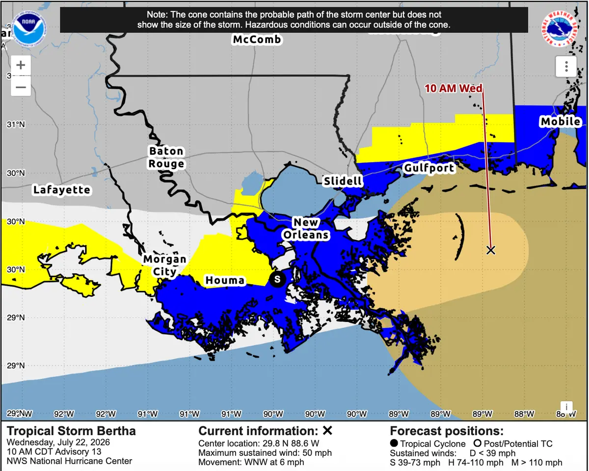 Tropical Storm Bertha Heads Toward Landfall in Louisiana