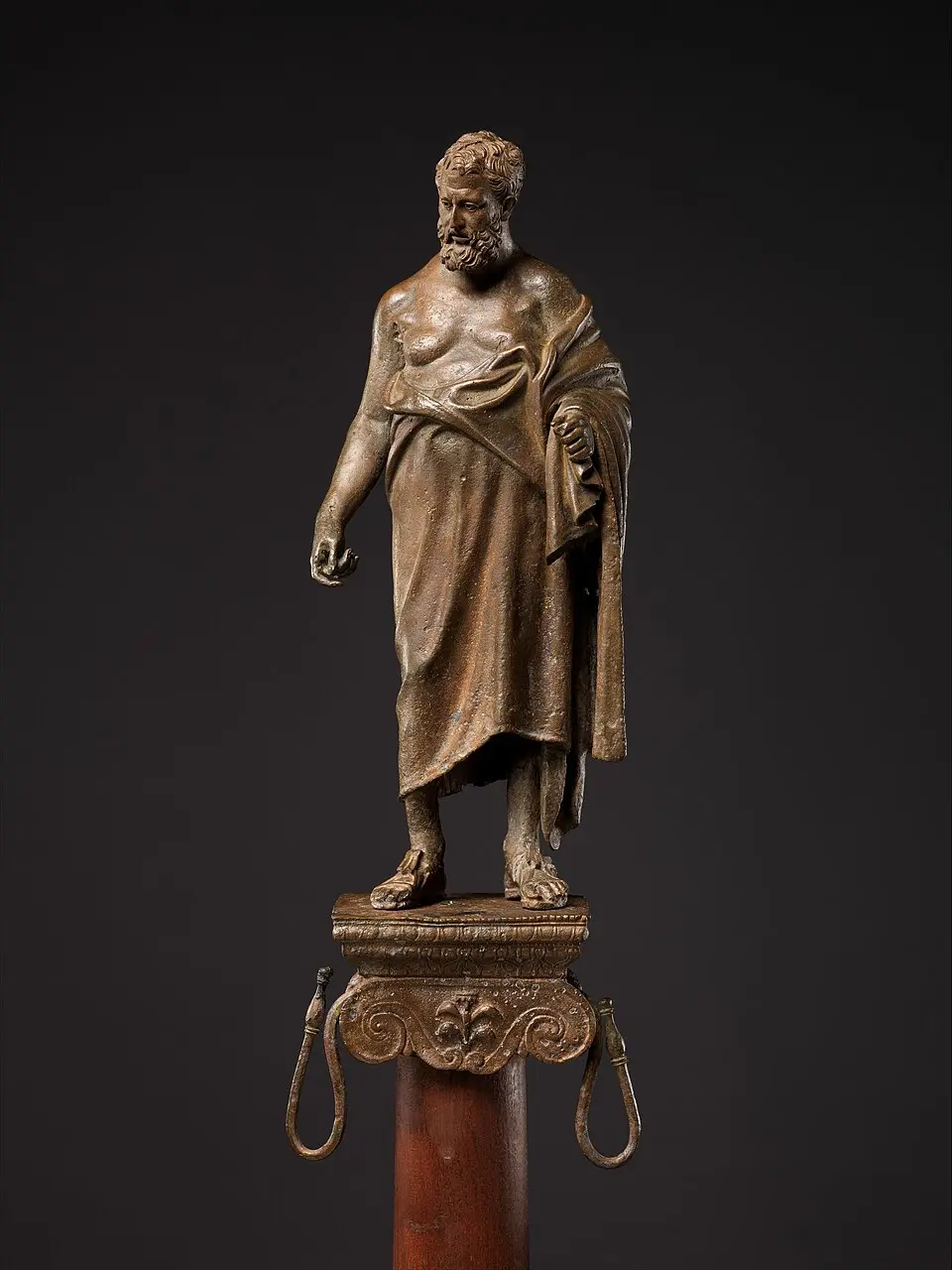 Viewing great and beautiful art benefits our health and well-being. Bronze statuette of a philosopher on a lamp stand, late 1st-century BC. Bronze; 10 3/4 inches tall. Rogers Fund, 1910; Metropolitan Museum of Art, New York City. (Public Domain)