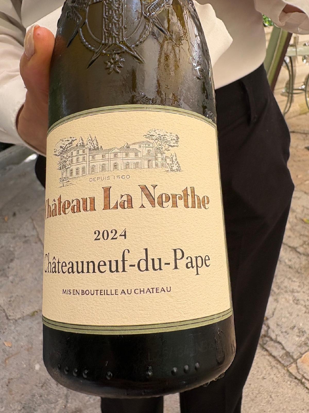 Lunch at five-star La Mirande in Avignon, France, was complete with a bottle of Chateauneuf du Pape wine. (Photo courtesy of Georgeanne Brennan)