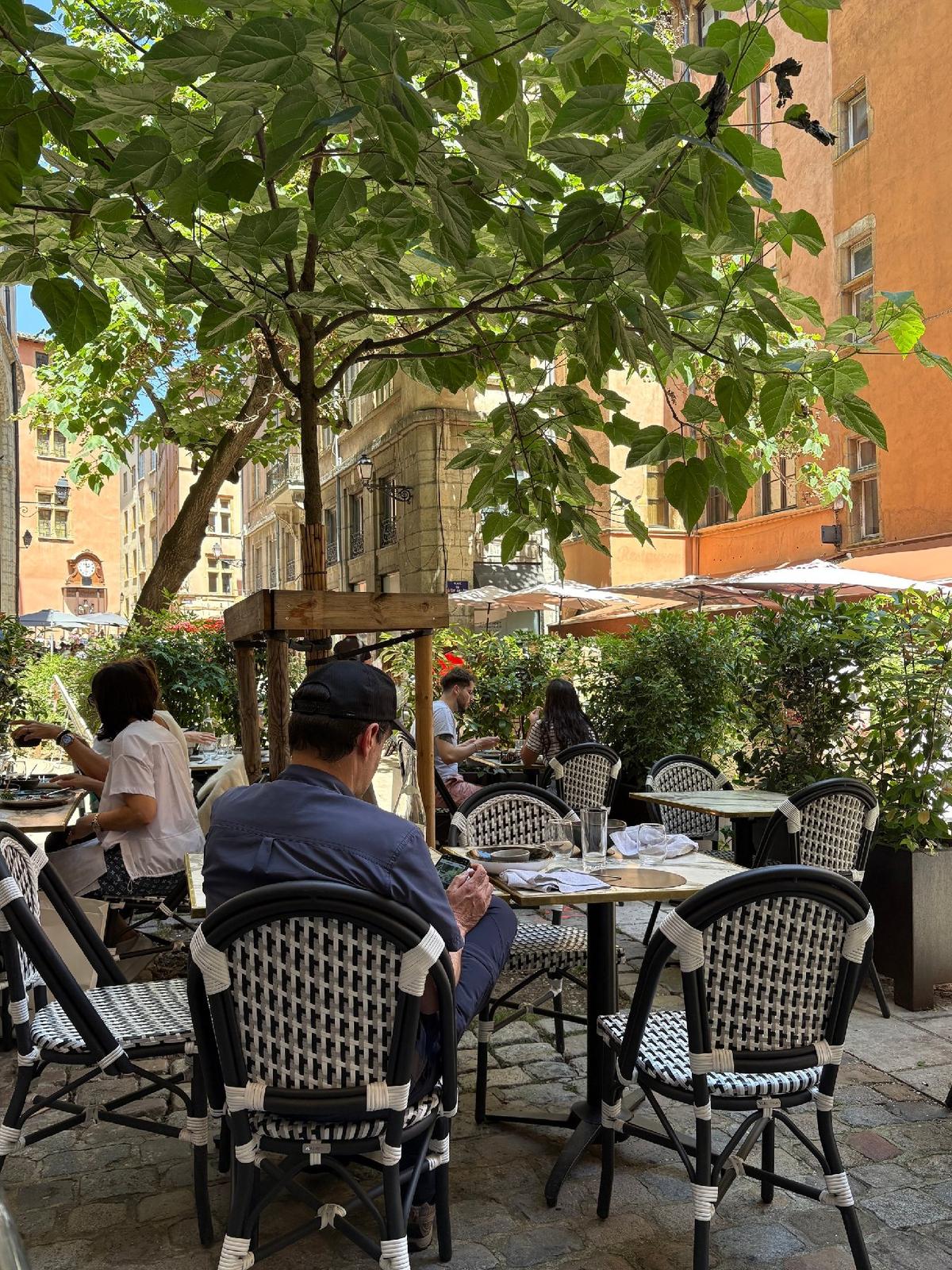 The perfect way to experience France might be having lunch on the terrace of Le Comptoir in Lyon. (Photo courtesy of Georgeanne Brennan)