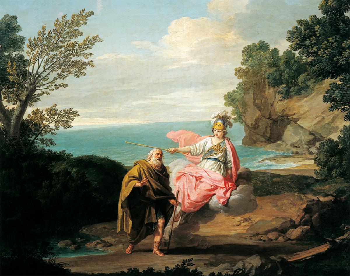 "Odysseus Transformed by Athena Into a Beggar" 1775, by Giuseppe Bottani. Oil on canvas; 18 1/2 inches by 29 inches. Pinacoteca Malaspina, Civic Museums of Pavia. (Public Domain)