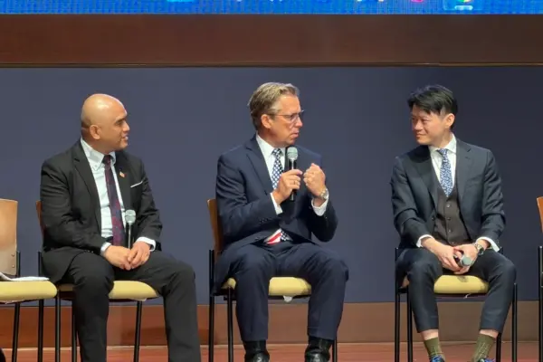From left: Xiaoxu Sean Lin, executive director of the Consilium Institute; Rep. Andy Ogles (R-Tenn.), chairman of the House Homeland Security Subcommittee on Cybersecurity and Infrastructure Protection; and Hao-Wei Chen, Coupang’s chief information security officer for Taiwan and Japan, attend a panel on U.S.–Taiwan cybersecurity at the Chinese Freedom and U.S.–Taiwan Security Forum in Washington on July 21, 2026. (Nan Lin/The Epoch Times)