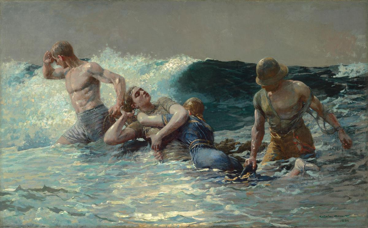 "Undertow," 1886, by Winslow Homer. Oil on canvas; 29 13/16 inches by 47 5/8 inches. Clark Art Institute, Williamstown, Massachusetts. (The Clark)
