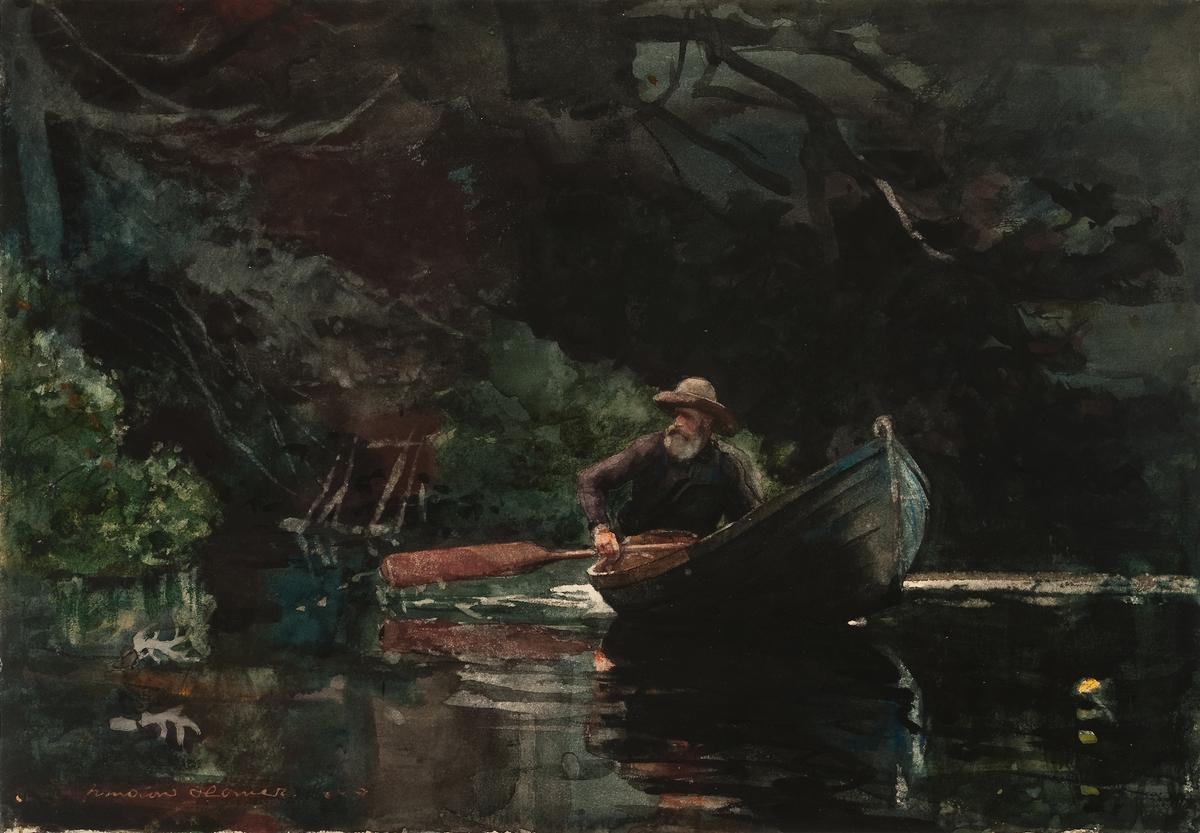 "The Guide," 1889, by Winslow Homer. Watercolor on ivory wove paper; 13 3/4 inches by 19 1/2 inches. Portland<br/>Museum of Art, Maine. (Courtesy of Meyersphoto.com)