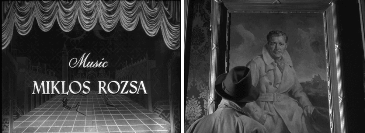 (L) Credits from “A Double Life” and (R) Tony John (Ronald Colman) in a scene from “A Double Life.” (Universal Pictures)
