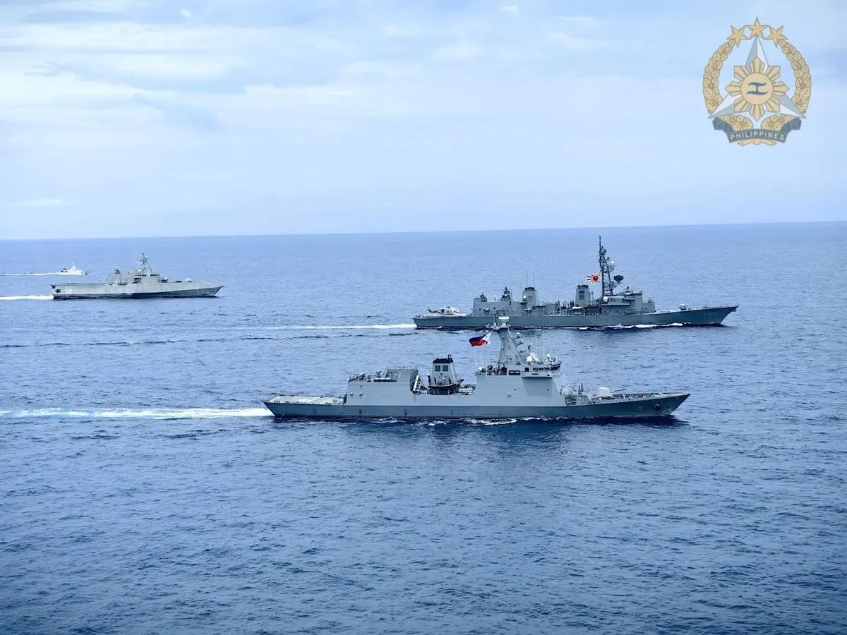 Vessels sailed the South China Sea during a maritime exercise with the U.S., Japan and Philippines forces between July 21 to July 25, 2026. (SSg Manzano, Cpl Mancawan/The Armed Forces of the Philippines)