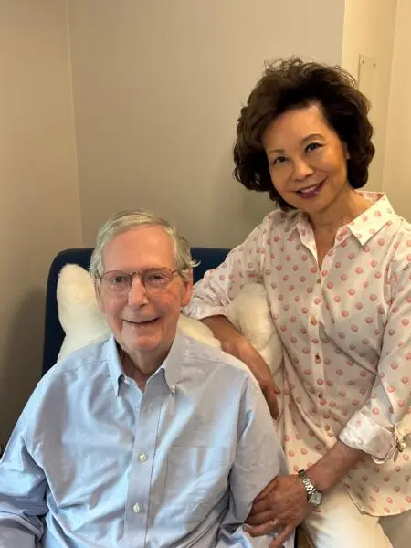 Sen. Mitch McConnell (L) with his wife, Elaine Chao, on July 26, 2026. (Sen. Mitch McConnell's Office via The Epoch Times)