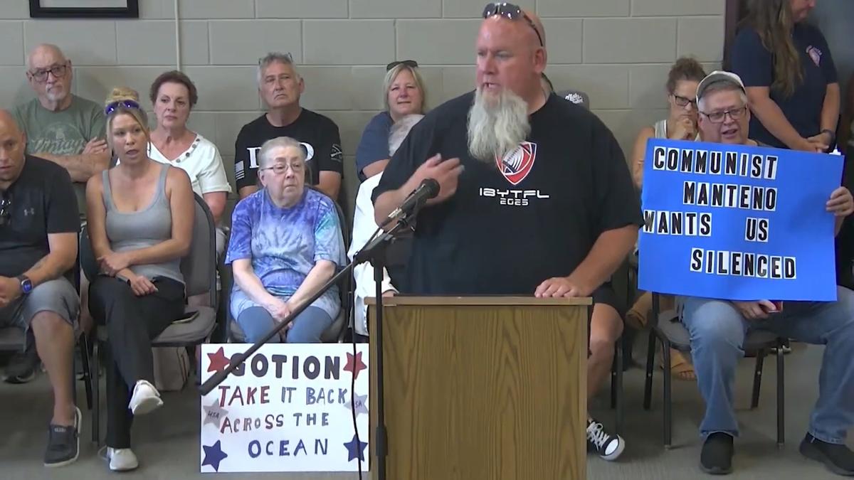 Mike Barry speaks during public comment at a Manteno Village Board meeting on June 17, 2024. He was elected village trustee the following year. (Courtesy of the Village of Manteno)
