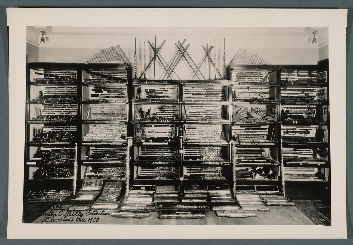 A view of Dayton Miller's flute collection in 1928. Library of Congress. (Public Domain)