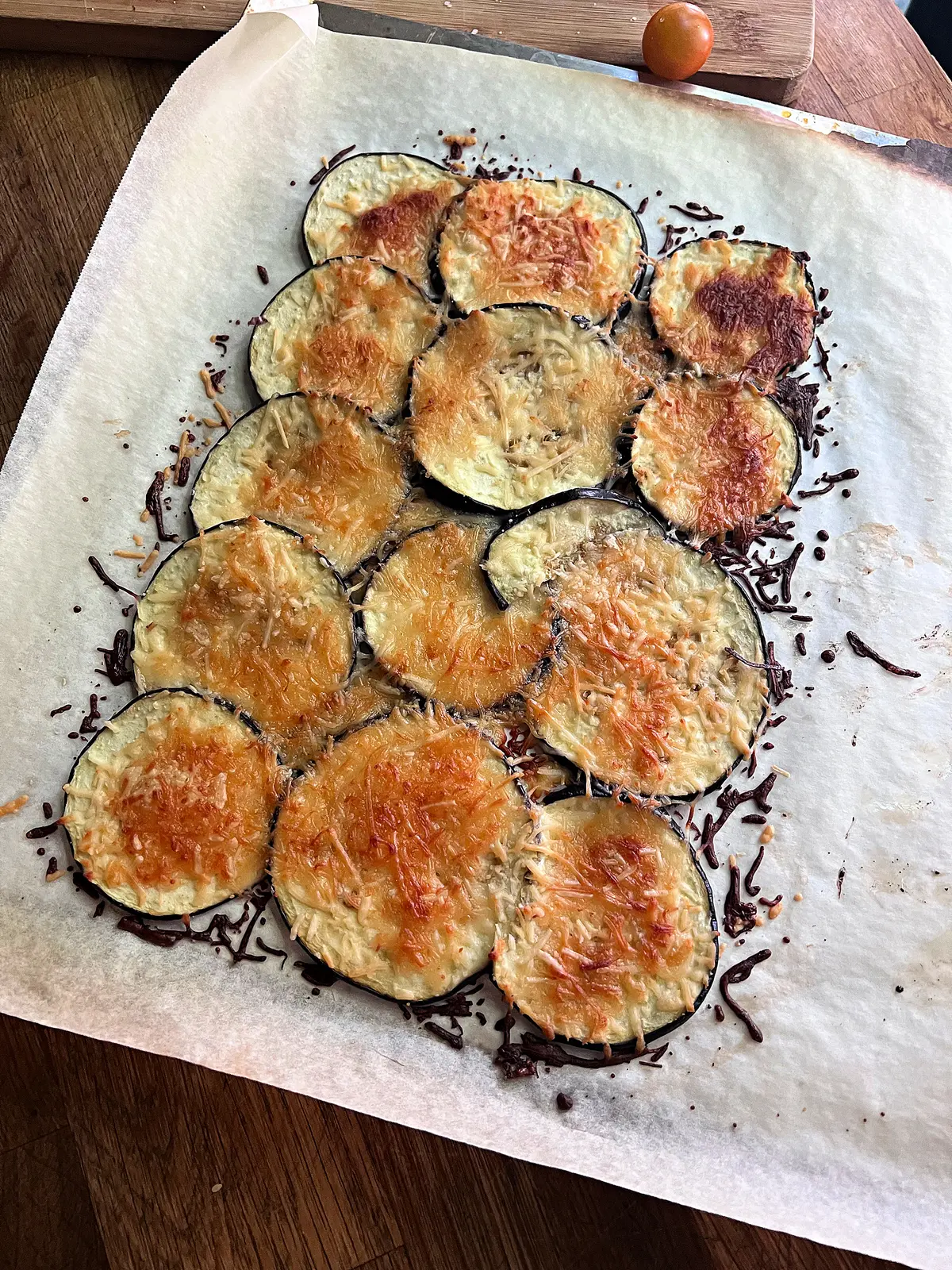 An eggplant wrap starts with thin slices of eggplant topped with shredded cheese that's baked into a cheesy, flexible flatbread. (Gretchen McKay/Pittsburgh Post-Gazette/TNS)