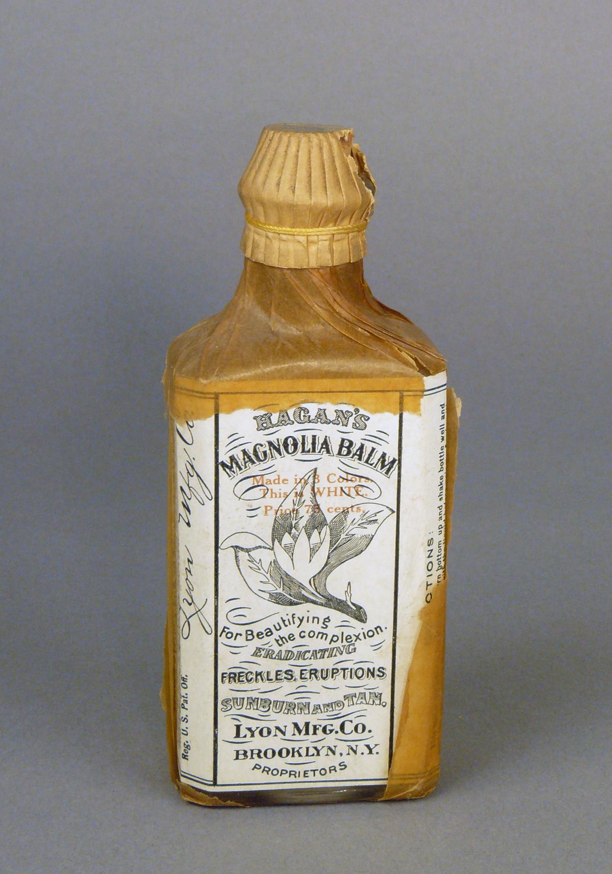 Hagan's Magnolia Balm was used for beautifying the complexion, eradicating freckles, eruptions, sunburn and tan. (National Museum of American History, Smithsonian Institution)