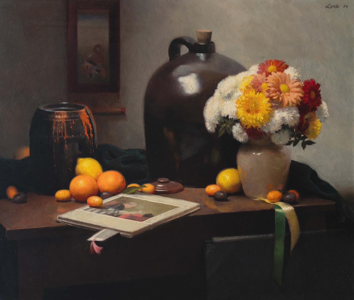 "Still Life With Chrysanthemums," 1959, by Richard F. Lack. Oil on canvas; 27 inches by 32 inches. Gift of Dr. Gerard J. Timmer, Collection of Maryhill Museum of Art, Washington. (Maryhill Museum of Art)