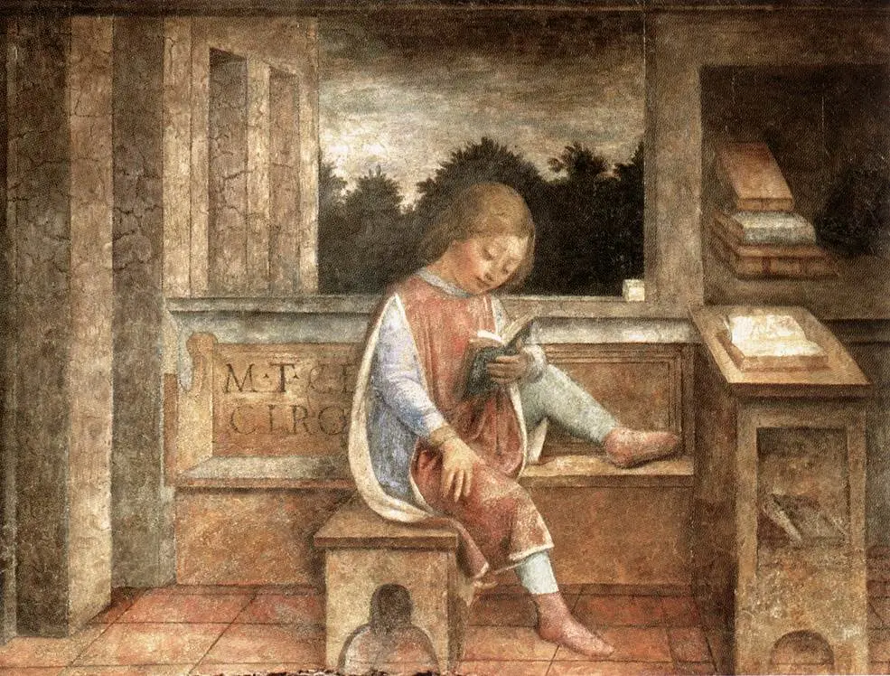 “The Young Cicero Reading” by Vincenzo Foppa (fresco, 1464), now at the Wallace Collection in London. (Public domain)