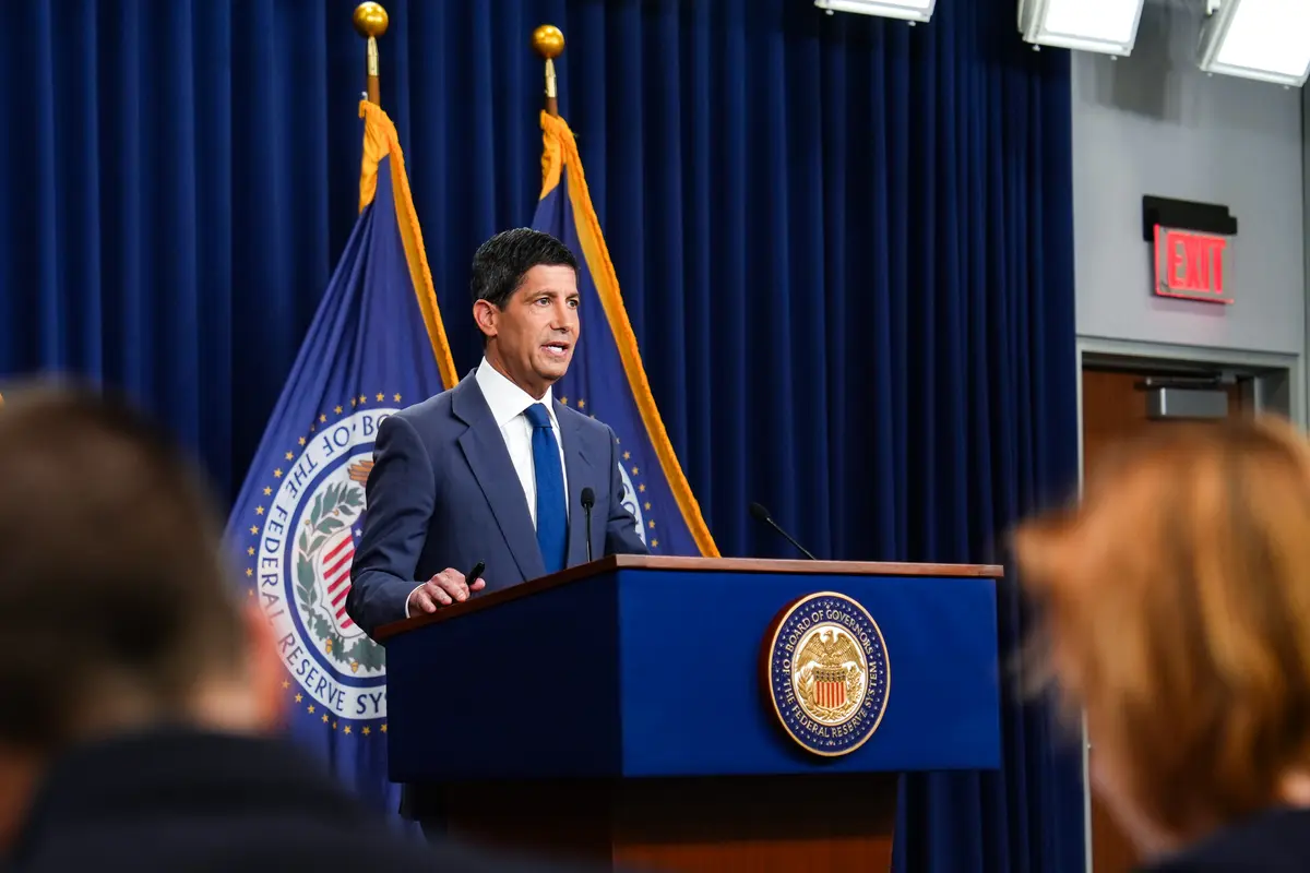 Federal Reserve chairman Kevin Warsh speaks during a press conference in Washington on July 29, 2026. (Madalina Kilroy/The Epoch Times)