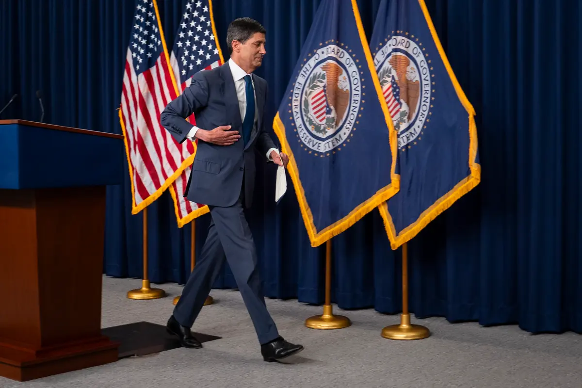 Federal Reserve Chairman Kevin Warsh leaves after speaking during a press conference in Washington on July 29, 2026. (Madalina Kilroy/The Epoch Times)
