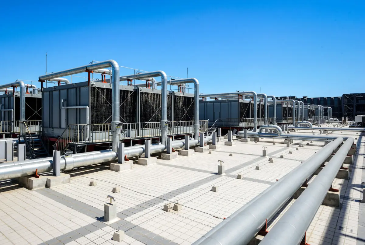 Sets of data centre cooling towers are seen in this file photo. (Waitforlight/Getty Images)
