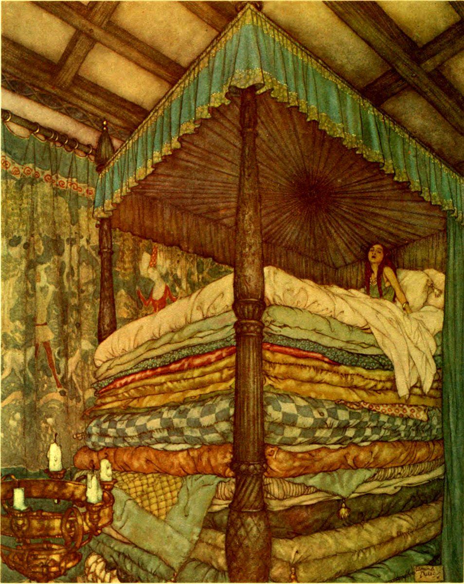 This illustration for "The Real Princess" appears as the frontispiece of "Stories From Hans Christian Andersen." Internet Archive. (Public Domain)