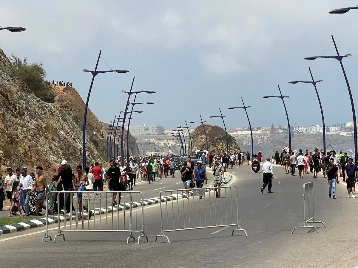Migrants cross on foot into the North African enclave of Ceuta from Morocco by attempting to swim, according to Spain's Guardia Civil, near the border with Ceuta, in Fnideq, Morocco, July 30, 2026. (Reuters)