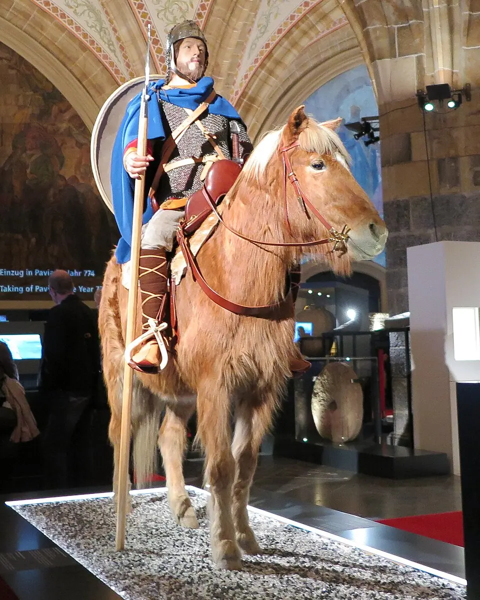 A 2014 exhibit at the Aachen City Hall in Aachen, Germany, depicts a Frankish Carolingian warrior astride his battle horse. (<a href="https://commons.wikimedia.org/wiki/User:ACBahn">ACBahn</a>/<a href="https://creativecommons.org/licenses/by-sa/3.0/deed.en">CC BY-SA 3.0</a>)