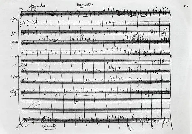 Handwritten manuscript of Symphony No. 40 K 550 in G Minor, by Wolfgang Amadeus Mozart. Austria, 18th century. Vienna, Gesellschaft Der Musikfreunde. (DeAgostini/Getty Images)