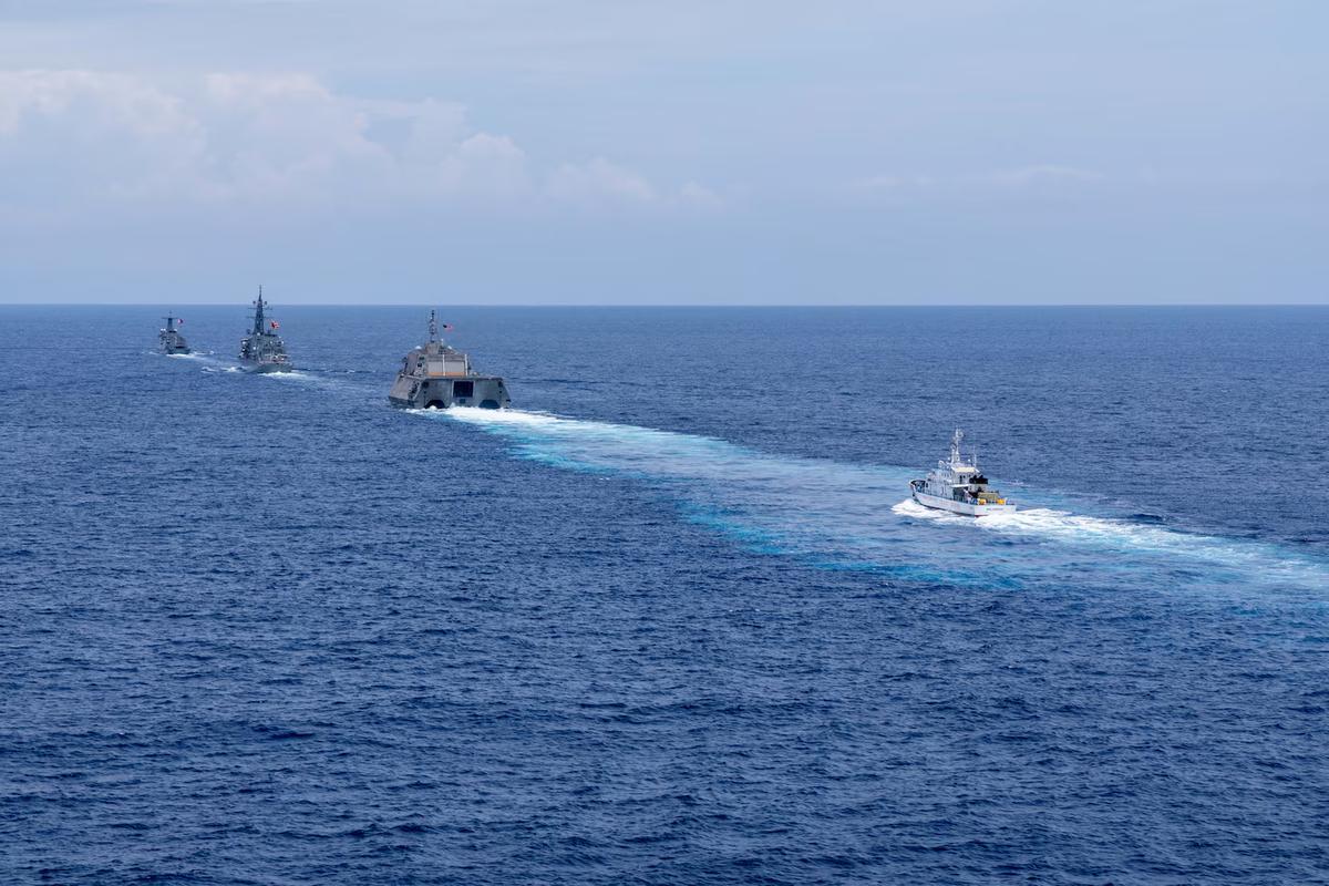 The Armed Forces of the Philippines, Japan Maritime Self-Defense Force, and U.S. Navy conducted a Multilateral Maritime Cooperative Activity within the Philippine Exclusive Economic Zone, July 21–25, 2026. (Courtesy of the U.S. 7th Fleet)
