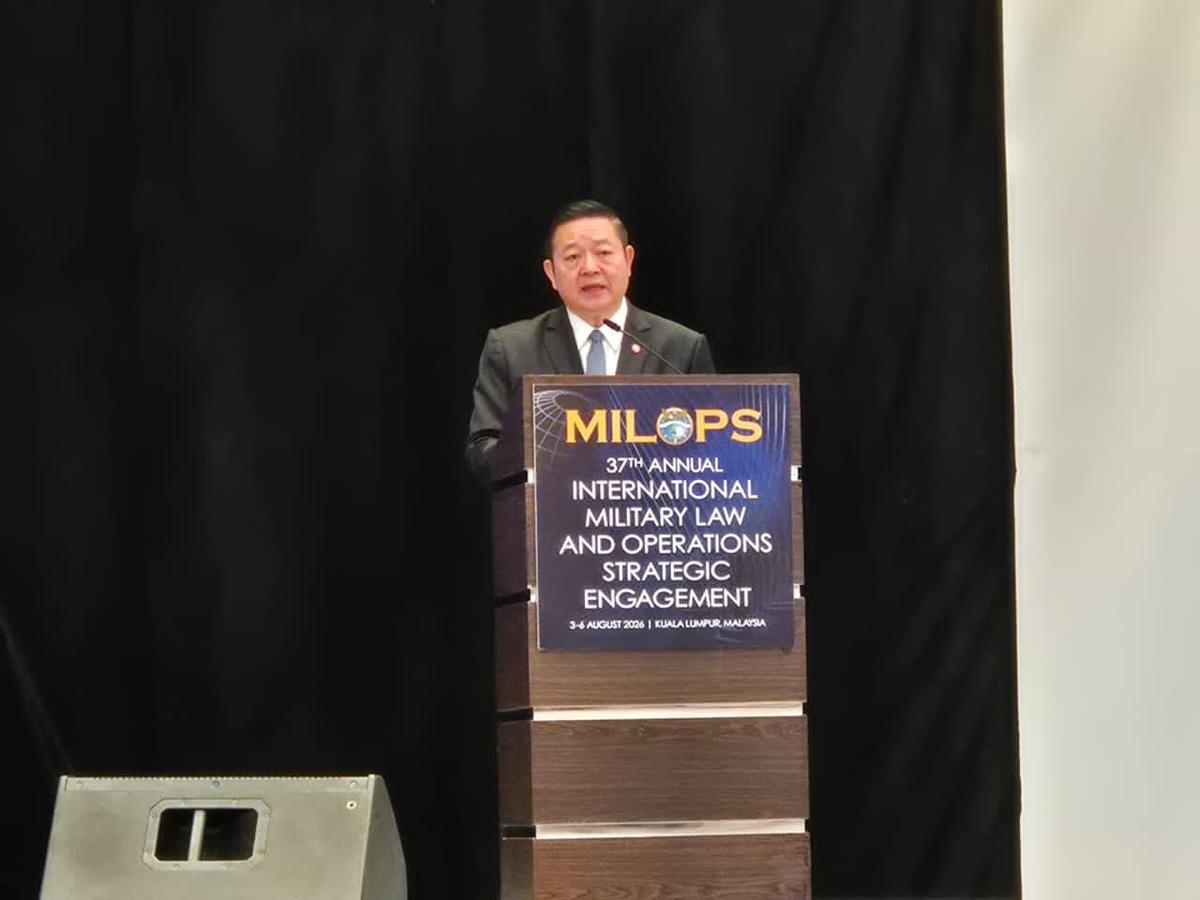 ASEAN Secretary-General Kao Kim Hourn speaks at the 37th annual International Military Law and Operations Conference in Kuala Lumpur, Malaysia, on Aug. 3, 2026. (Courtesy of The ASEAN Secretariat)