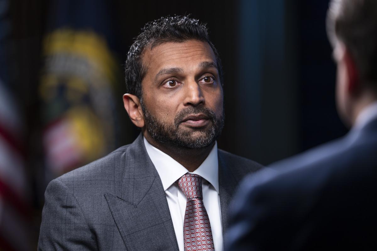 FBI Director Kash Patel speaks during an interview at the agency headquarters in Washington on Aug. 4, 2026. (Madalina Kilroy/The Epoch Times)