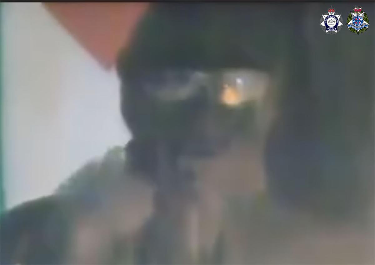 An image from a video posted online by a group police say claimed responsibility for the firebombing of a Victorian defence manufacturer. (Courtesy of the Australian Federal Police).